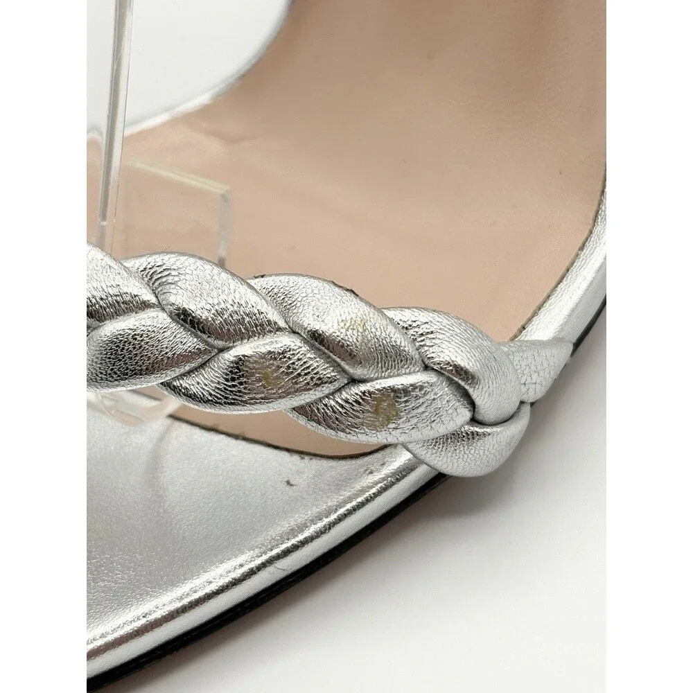 Gucci Silver Braided Strap Nappa Leather Stiletto Heels Sandals SZ EU 39 - Picture 6 of 15